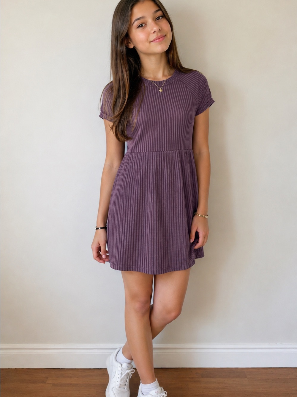 Hayden Girls Mauve Ribbed Babydoll Dress XL